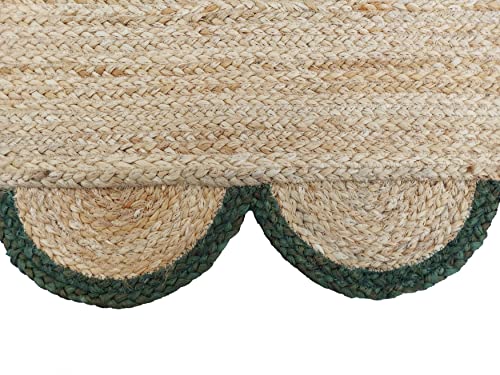 Scalloped Natural Jute Area Rug (2'6"x12' (Runner) / Green)