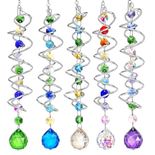 5 Pack Crystal Suncatcher Gazing Ball Spiral Wind Spinner Garden Decor (5 Pack)