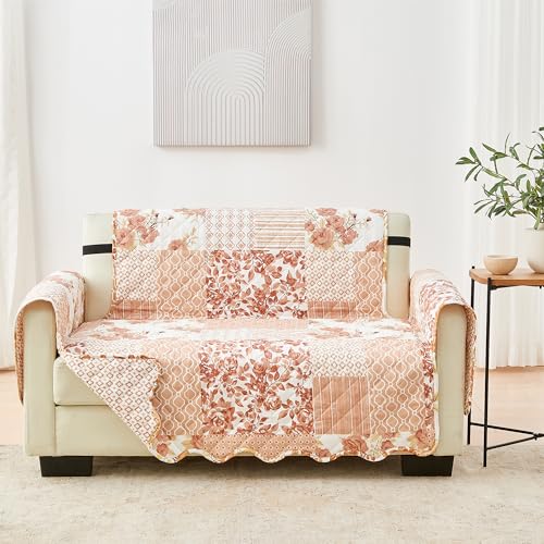 Reversible Patchwork Loveseat Cover (Loveseat / Patchwork - Dusty Rose)
