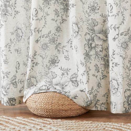 Vintage Floral Linen Curtains 54 Long for Living Room 2 Panels (Grey / 50"W x 54"L (Pack of 2))