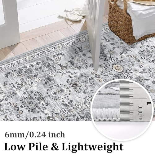 2x8 Washable Hallway Runner Rug Non Slip Floral Carpet (Grey / 2' x 8')