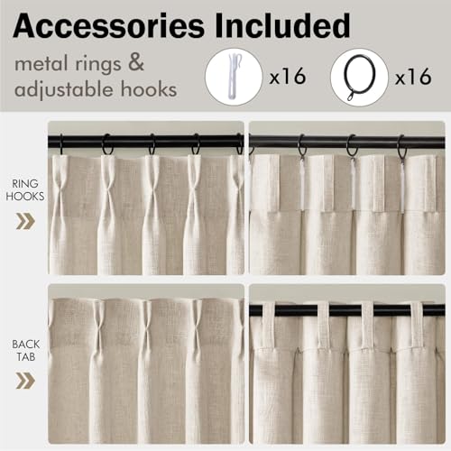 Cream White Pinch Pleated Linen Curtains 96 Inches Long 2 Panels (Cream White / 40"W x 96"L (Pack of 2))