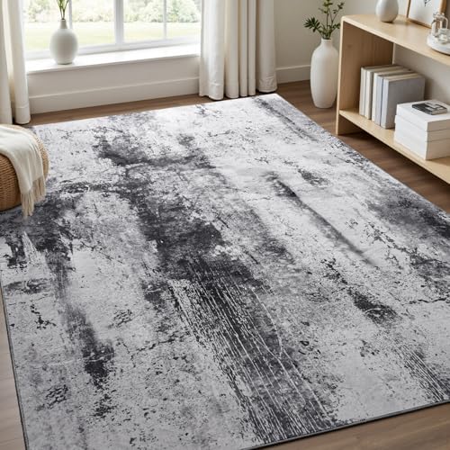 Abstract Area Rug Modern Washable Rug Soft Non Slip Rug Low Pile for Bedroom Living Room Dining Room Slate Grey 4x6 Feet (Slate Grey / 4' x 6' (Rectangular))