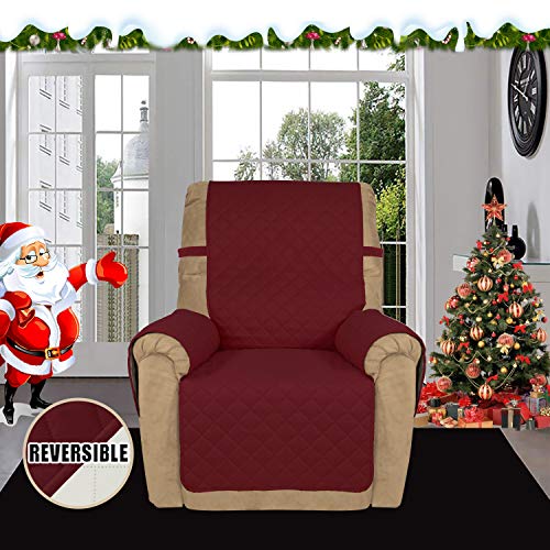 Reversible Couch Cover (Christmas Red/Ivory / Small Recliner)