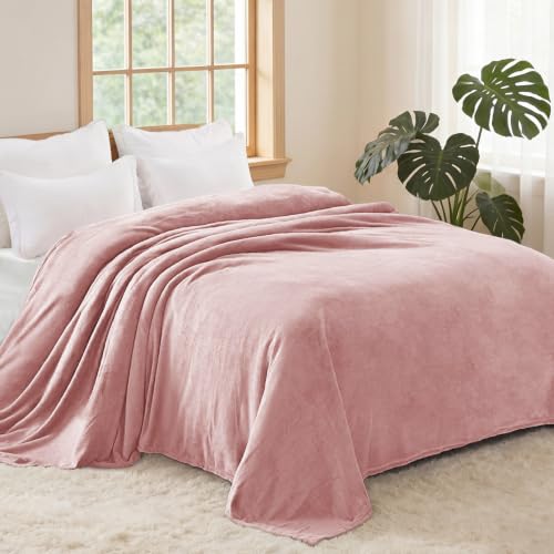 Soft Fleece Blanket Queen Size for Bed (Dusty Pink / Queen (90" x 90"))