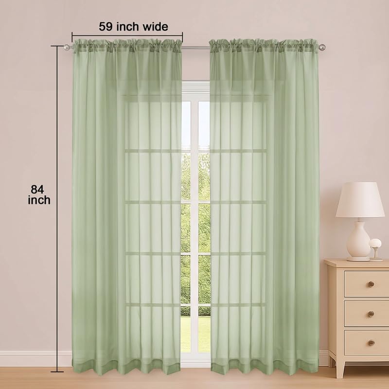 Light Green Sheer Curtains 84 Inch 2 Panels for Living Room 59" Wide (Light Green / 59"W x 84"L (Pack of 2))