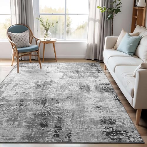 Area Rug 4x6 Grey Rug Washable Boho Rugs Non Slip Low Pile Abstract Small Carpet for Entryway (Grey / 4' x 6' (Rectangular))