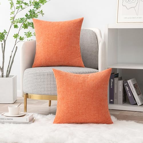 Soft Chenille Throw Pillow Covers Coral Red 20x20 Inch Pack of 2 (20" x 20" (Pack of 2) / Coral Red)
