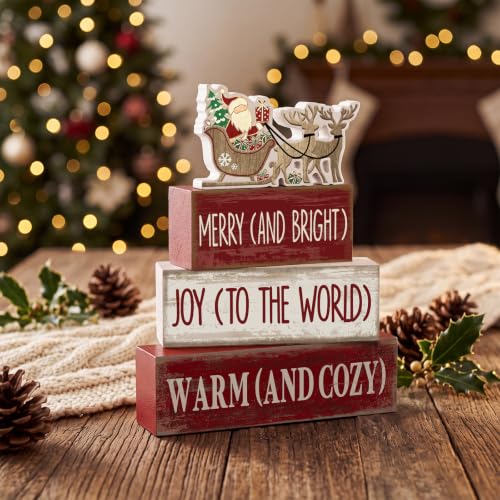 4 Pcs Christmas Table Decoration for Home Wooden Santa Sleigh Signs (Santa Claus Gifts)
