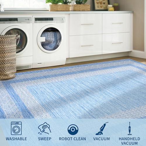 Washable 2.5x10 Kitchen Runner Rug (Light Blue / 2'6" x 10' (Rectangular))