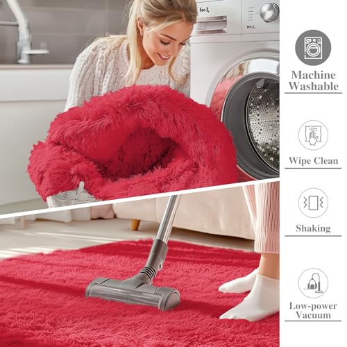 5x7 Machine Washable Large Area Rugs for Living Room (5x7 Ft / Red)