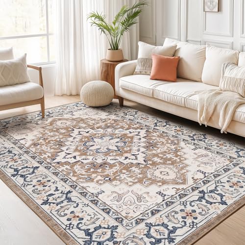 6x9 Area Rugs for Living Room Bedroom (Floral Brown / 6' x 9' (Rectangular))
