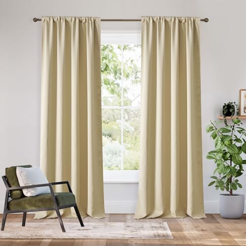 Bedroom Blackout Curtains 80 inches Long (100% Blackout - Biscotti Beige / 34"W x 80"L (Pack of 2))