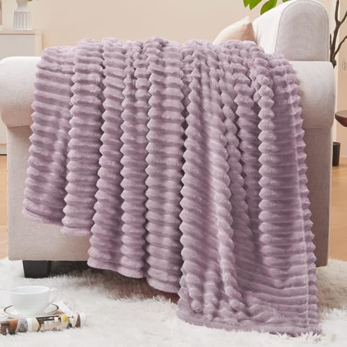 3D Ribbed Dusky Violet Fleece Twin Blanket for Couch (Dusky Violet / Twin(60"x80"))