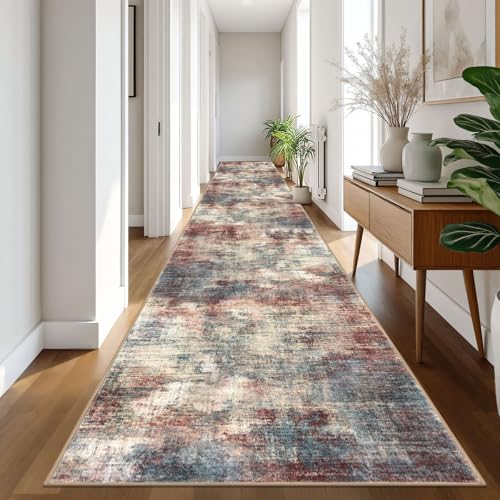 Abstract Runner Rug 3x20 Ft Extra Long Washable Runners for Hallways (Red/Multi / 3' x 20' (Rectangular))