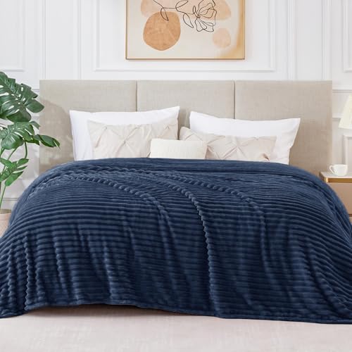 3D Ribbed Jacquard Navy Blankets Queen Size for Bed (Navy / Queen(90"x90"))
