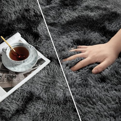Shag Area Rug (Tie-dyed Dark Grey / 4' x 6' (Rectangular))