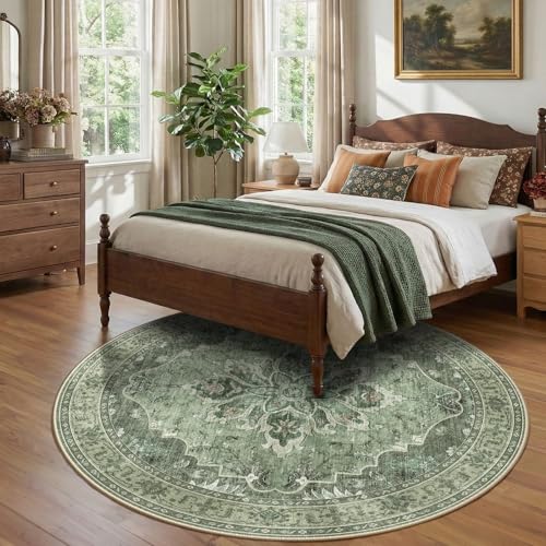Washable Area Rug (Green/Dark Green/Gray / 8' (Round))