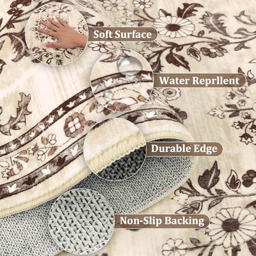 2x10 Washable Hallway Runner Rug Non Slip Floral Carpet (Brown / 2' x 10')