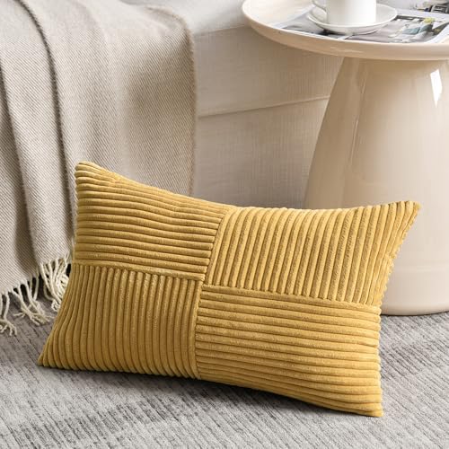 2 Packs Mustard Yellow Lumbar Decorative Throw Pillow Covers 12x20 Inch for Living Room Couch Bed (Mustard Yellow / 20" x 12" (Pack of 2))