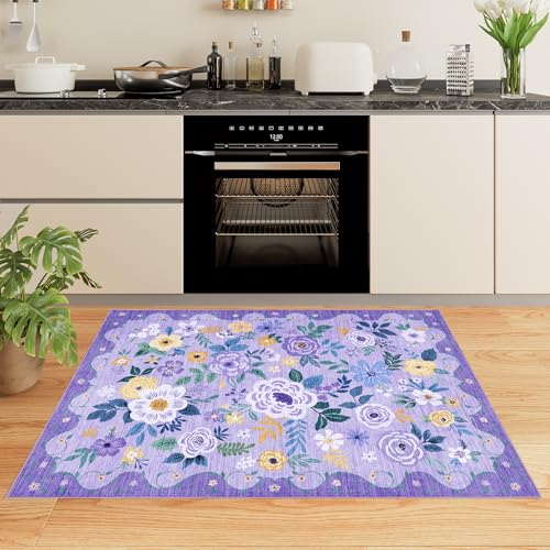 3x5 Area Rug Floral Washable Rug for Bedroom Non Slip (Purple / 3' x 5' (Rectangular))