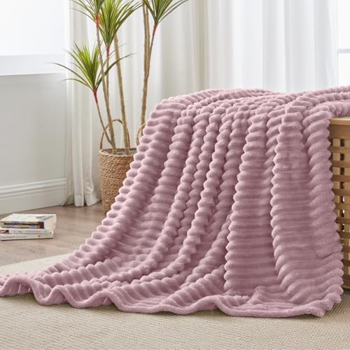 Ribbed Fleece Throw Blanket for Couch (Berry Purple / Throw(50"x60"))