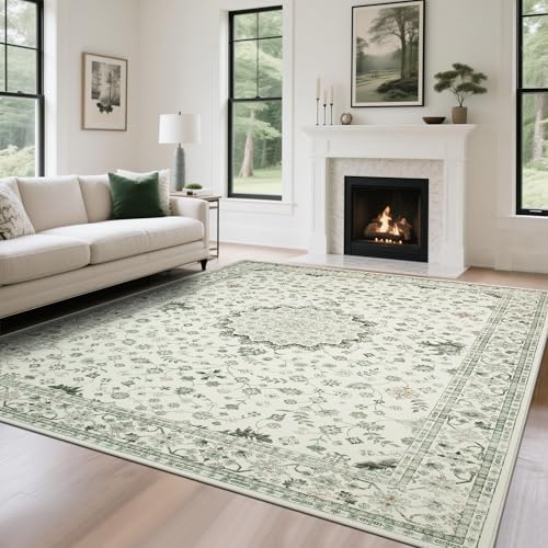 8x10 Washable Area Rugs for Living Room (8' x 10' (Rectangular) / Green-white)