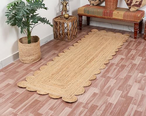 Hand Woven Natural Jute Scalloped Rug (Beige / 3' x 5' (Scalloped))