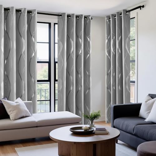 100% Blackout Print Curtains 84 inch Long (100% Blackout - Silver Grey / 52"W x 84"L (Pack of 2))