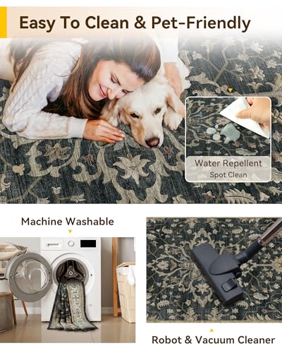 Washable Area Rug (Black/Vintage/Beige / 2' x 6' (Rectangular))