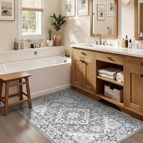 3x5 Area Rugs for Living Room Bedroom (Floral Grey / 3' x 5' (Rectangular))