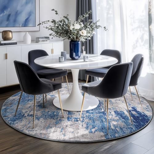 Washable Round 6ft Area Rug for Living Room Blue Gray (Blue/Gray / 6' (Round))