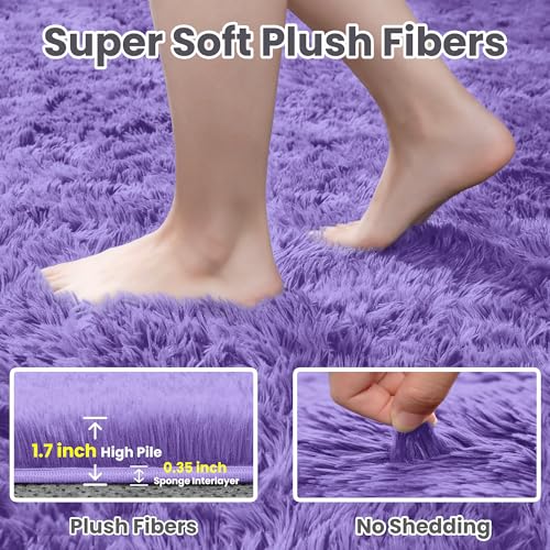 8x10 Fluffy Shag Area Rugs for Living Room Bedroom (Purple / 8' x 10' (Rectangular))