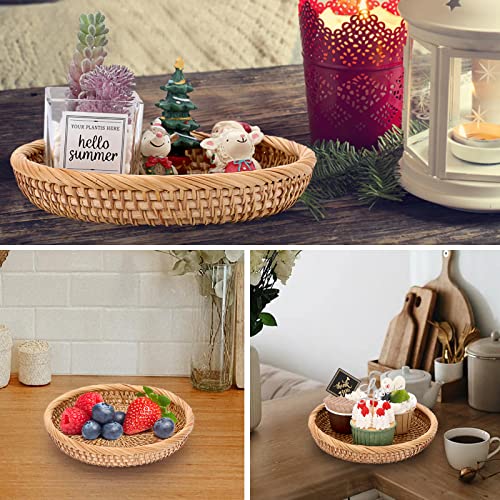 Set of 3 Key Basket Bowl for Entryway Woven Wicker Storage Basket Bowl Round Rattan Serving Basket Tray Fruit Snacks Candy Organizer Bowl for Keys Wallet Cell Phone Home Decor (Set of 3 (X-Small 7.6", Small 8.6", Medium 9.9") / Natural Color)