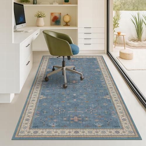Washable 4x6 Small Rug for Living Room (4' x 6' (Rectangular) / Dusty Blue)