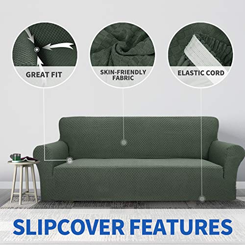 1 Piece Jacquard Chair Slipcovers for Living Room High Stretch Chair Covers with Arms Anti Slip Pets Friendly Couch Sofa Armchair Cover Furniture Protector (Small (31"-46") / Army Green)
