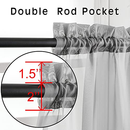 Voile Sheer Curtains with Decorative Rod Pocket (Charcoal Grey / 42"W x 45"L (Pack of 2))