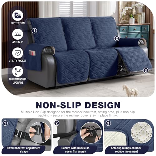 100% Waterproof Recliner Sofa Covers 3 Seater (Navy Blue / 3 Seater Standard)