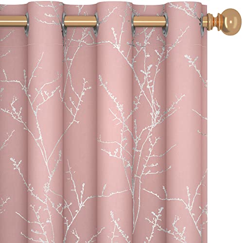 Living Room Curtains 63 Inches Long (Coral Pink/Tree Branch / 52"W x 63"L (Pack of 2))