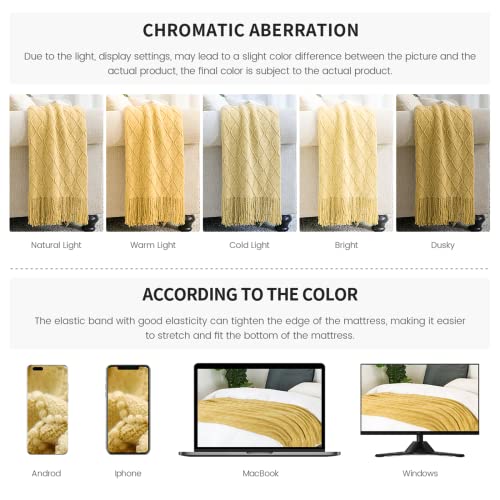 Mustard Throw Blanket 50x60 Inch Boho Knit Soft Throw Sofa Blanket (Mustard / 50"x60")