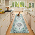 Washable Area Rug (Teal Green/White/Navy / 2' x 8' (Rectangular))