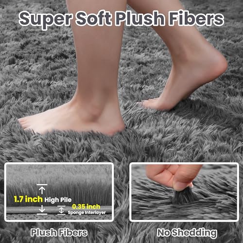 5x8 Fluffy Shag Area Rugs for Living Room Bedroom (Light Gray / 5' x 8' (Rectangular))