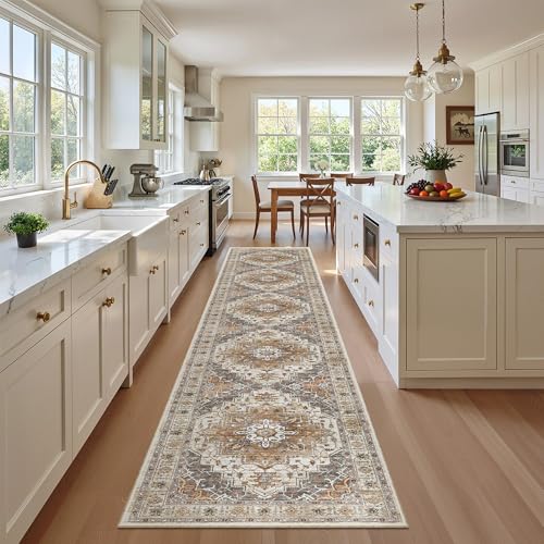 Washable Runner Rugs 2x12 Long for Hallway Kitchen (Turmeric/Grey / 2' x 12' (Runner))