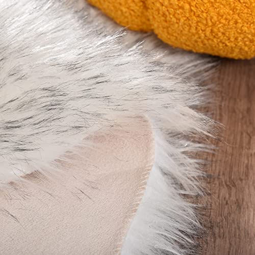 Round Fluffy Rug 3ft White with Grey Tips Circle Faux Sheepskin Fur Rug for Bedroom Living Room Fuzzy Furry Small Décor Washable (3' (Round) / White and Grey Tips)