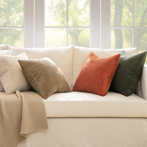 Fall Corduroy Decorative Throw Pillow Covers Rust (18" x 18" (Pack of 4) / Rust-olive Green)