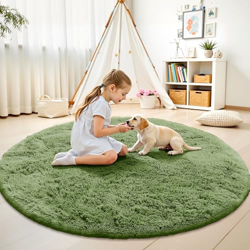 Green Round Rugs for Bedroom (7 Ft Round / Green)