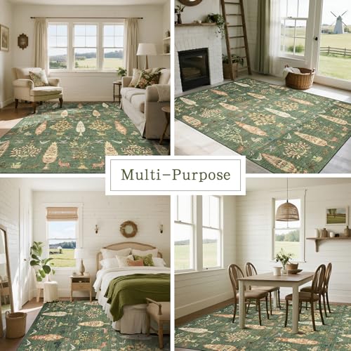 Washable Rugs 8x10 Area Rug for Living Room (8' x 10' (Rectangular) / Tree of Life-green)