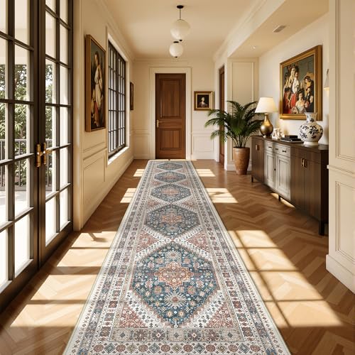 Washable Runner Rug 2.5x14 (Blue / 2'6" x 14' (Runner))