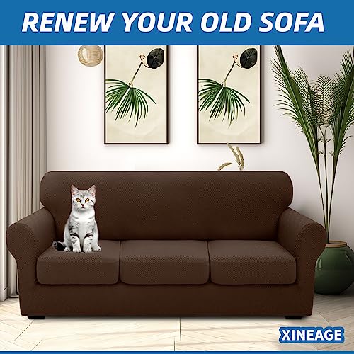 4 Piece Stretch X (91"-110"(3 Cushions) / Coffee)
