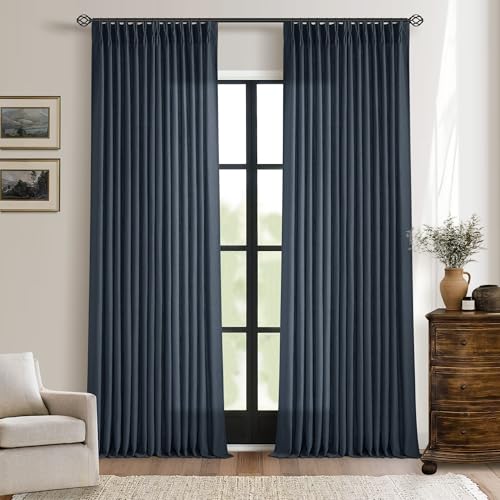 Pinch Pleated Extra Long Navy Linen Curtains 120 Inches Long (Navy / 40"W x 120"L (Pack of 2))